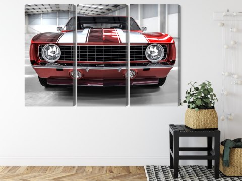 Obraz Wieloczęściowy Czerwony Muscle Car W Garażu Obraz Wieloczęściowy Czerwony Muscle Car W Garażu