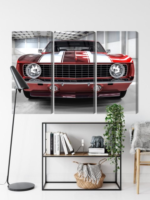 Obraz Wieloczęściowy Czerwony Muscle Car W Garażu Obraz Wieloczęściowy Czerwony Muscle Car W Garażu