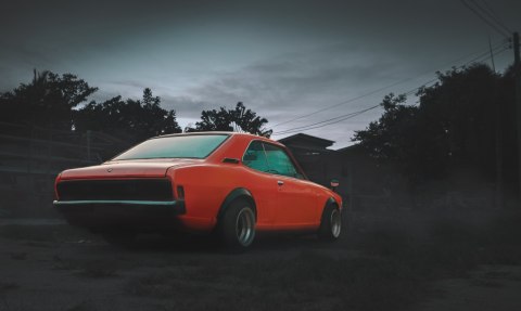 Obraz Wieloczęściowy Pomarańczowy Samochód Retro Obraz Wieloczęściowy Pomarańczowy Samochód Retro