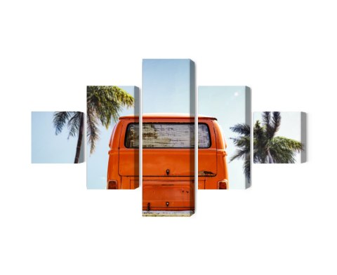 Obraz Wieloczęściowy Retro Samochód Między Palmami Obraz Wieloczęściowy Retro Samochód Między Palmami