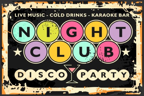 Obraz Na Płótnie Napisy W Klubie Retro Disco Obraz Na Płótnie Napisy W Klubie Retro Disco