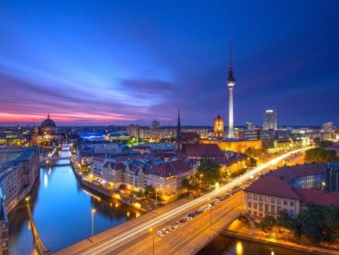 Obraz Wieloczęściowy Panorama Berlina O Zachodzie Słońca Obraz Wieloczęściowy Panorama Berlina O Zachodzie Słońca