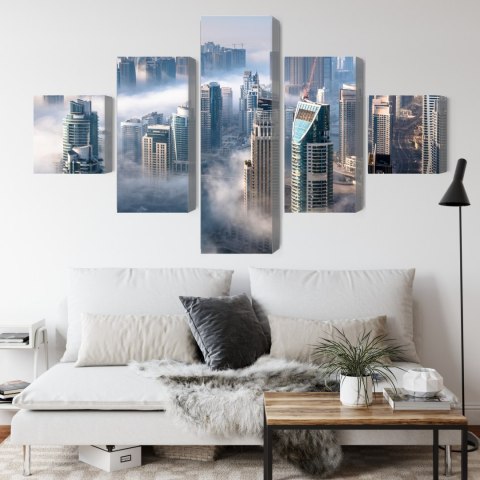 Obraz Wieloczęściowy Panorama Miasta Dubaj We Mgle Obraz Wieloczęściowy Panorama Miasta Dubaj We Mgle