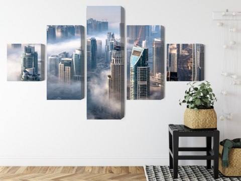 Obraz Wieloczęściowy Panorama Miasta Dubaj We Mgle Obraz Wieloczęściowy Panorama Miasta Dubaj We Mgle
