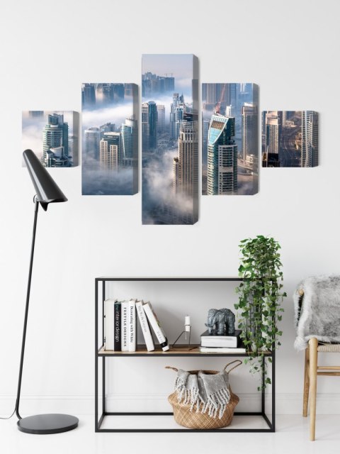 Obraz Wieloczęściowy Panorama Miasta Dubaj We Mgle Obraz Wieloczęściowy Panorama Miasta Dubaj We Mgle