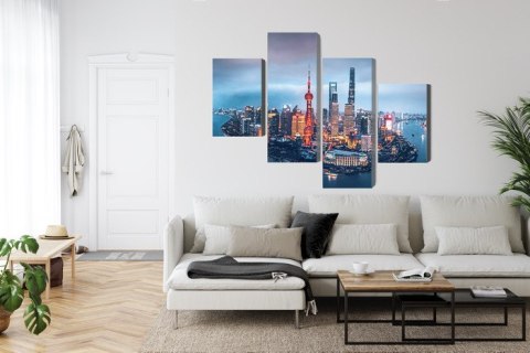 Obraz Wieloczęściowy Panorama Szanghaju Nocą Obraz Wieloczęściowy Panorama Szanghaju Nocą