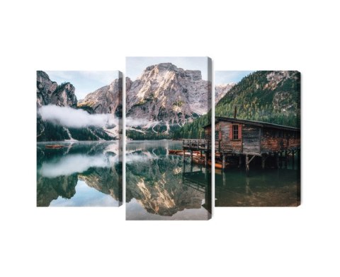 Obraz Wieloczęściowy Domek Nad Włoskim Jeziorem Braies 3D Obraz Wieloczęściowy Domek Nad Włoskim Jeziorem Braies 3D