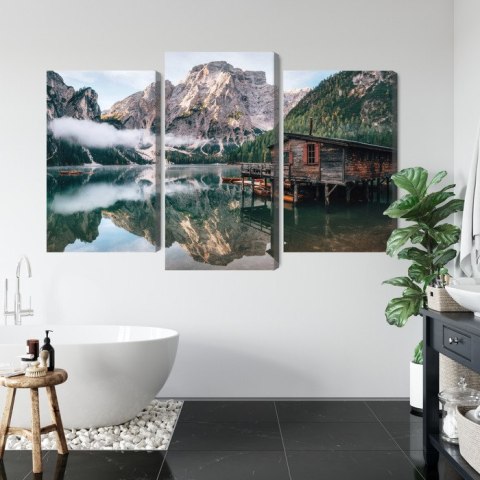 Obraz Wieloczęściowy Domek Nad Włoskim Jeziorem Braies 3D Obraz Wieloczęściowy Domek Nad Włoskim Jeziorem Braies 3D