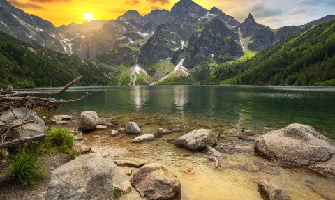 Obraz Wieloczęściowy Morskie Oko W Tatrach O Zachodzie Słońca 3D Obraz Wieloczęściowy Morskie Oko W Tatrach O Zachodzie Słońca 3D
