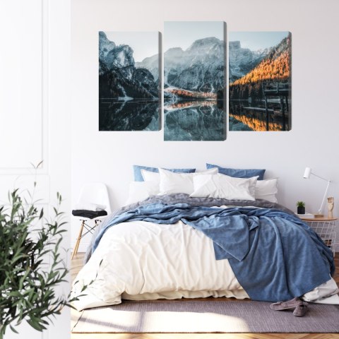Obraz Wieloczęściowy Włoskie Jezioro Braies 3D Obraz Wieloczęściowy Włoskie Jezioro Braies 3D