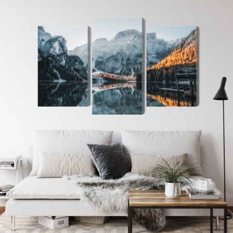 Obraz Wieloczęściowy Włoskie Jezioro Braies 3D Obraz Wieloczęściowy Włoskie Jezioro Braies 3D