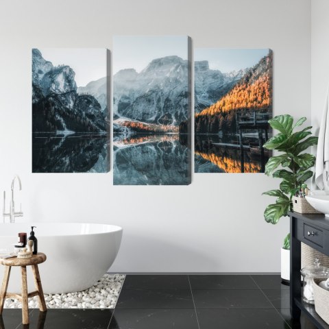 Obraz Wieloczęściowy Włoskie Jezioro Braies 3D Obraz Wieloczęściowy Włoskie Jezioro Braies 3D