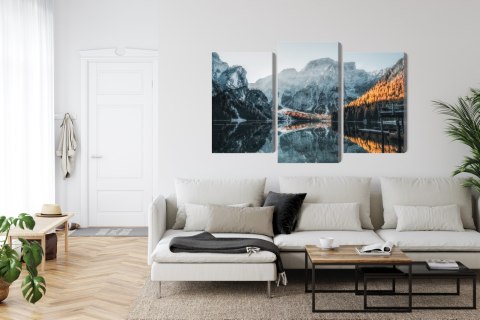 Obraz Wieloczęściowy Włoskie Jezioro Braies 3D Obraz Wieloczęściowy Włoskie Jezioro Braies 3D