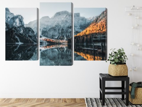 Obraz Wieloczęściowy Włoskie Jezioro Braies 3D Obraz Wieloczęściowy Włoskie Jezioro Braies 3D