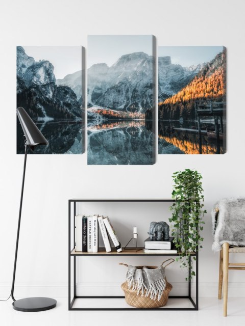 Obraz Wieloczęściowy Włoskie Jezioro Braies 3D Obraz Wieloczęściowy Włoskie Jezioro Braies 3D