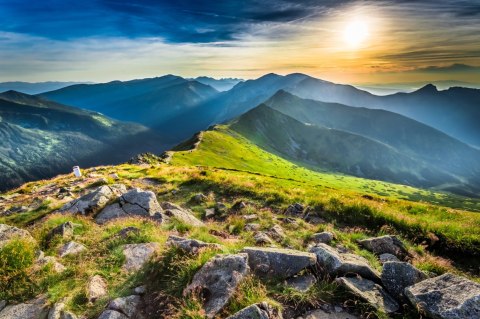 Obraz Wieloczęściowy Zachód Słońca W Górach 3D Obraz Wieloczęściowy Zachód Słońca W Górach 3D