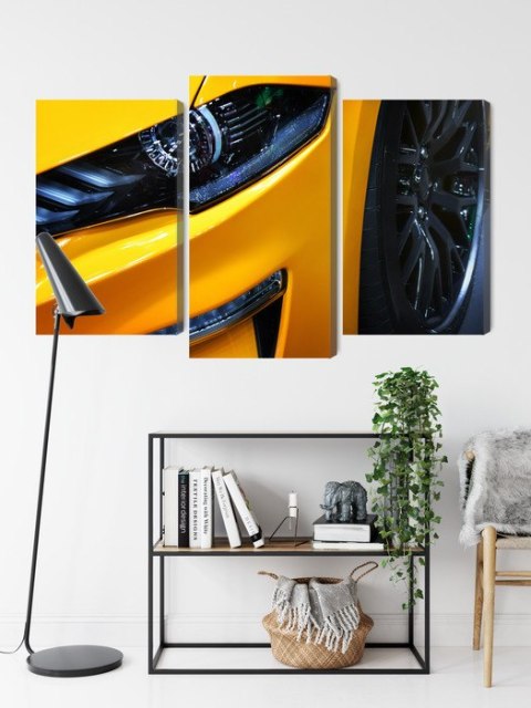 Obraz Wieloczęściowy Przód Żółtego Samochodu Sportowego Obraz Wieloczęściowy Przód Żółtego Samochodu Sportowego