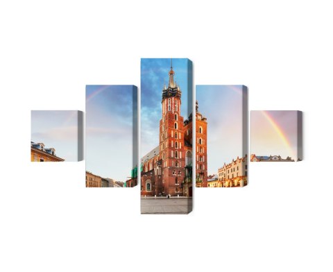 Obraz Wieloczęściowy Bazylika Mariacka W Krakowie Na Tęczowym Tle Obraz Wieloczęściowy Bazylika Mariacka W Krakowie Na Tęczowym Tle