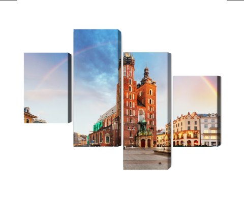 Obraz Wieloczęściowy Bazylika Mariacka W Krakowie Na Tęczowym Tle Obraz Wieloczęściowy Bazylika Mariacka W Krakowie Na Tęczowym Tle