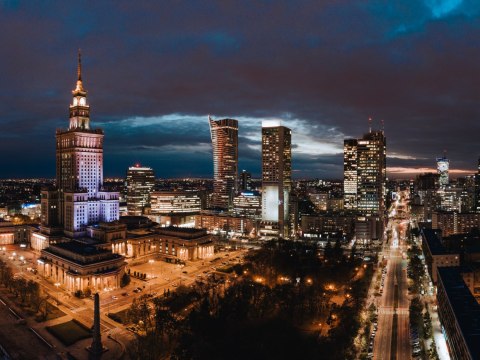 Obraz Wieloczęściowy Panorama Centrum Warszawy Nocą Obraz Wieloczęściowy Panorama Centrum Warszawy Nocą