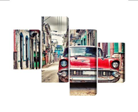 Obraz Wieloczęściowy Czerwony Samochód Chevroleta W Stylu Retro Obraz Wieloczęściowy Czerwony Samochód Chevroleta W Stylu Retro