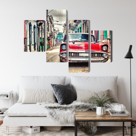 Obraz Wieloczęściowy Czerwony Samochód Chevroleta W Stylu Retro Obraz Wieloczęściowy Czerwony Samochód Chevroleta W Stylu Retro