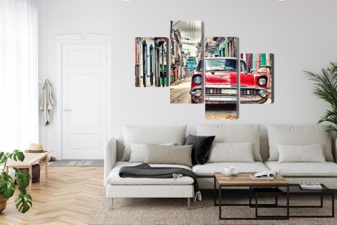 Obraz Wieloczęściowy Czerwony Samochód Chevroleta W Stylu Retro Obraz Wieloczęściowy Czerwony Samochód Chevroleta W Stylu Retro