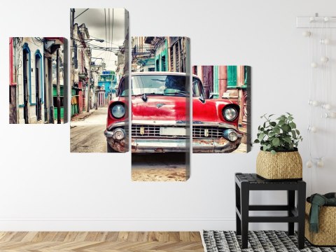 Obraz Wieloczęściowy Czerwony Samochód Chevroleta W Stylu Retro Obraz Wieloczęściowy Czerwony Samochód Chevroleta W Stylu Retro
