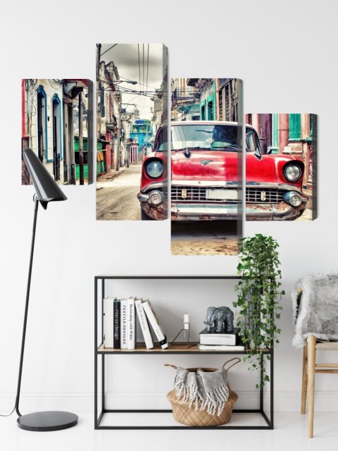 Obraz Wieloczęściowy Czerwony Samochód Chevroleta W Stylu Retro Obraz Wieloczęściowy Czerwony Samochód Chevroleta W Stylu Retro