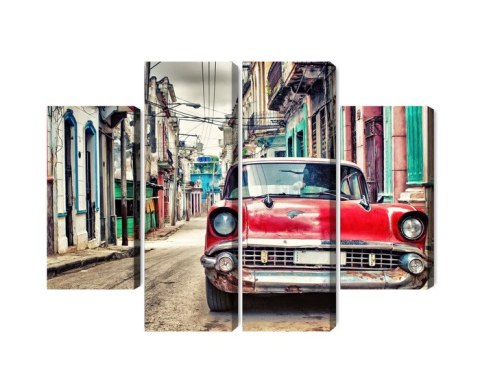 Obraz Wieloczęściowy Czerwony Samochód Chevroleta W Stylu Retro Obraz Wieloczęściowy Czerwony Samochód Chevroleta W Stylu Retro