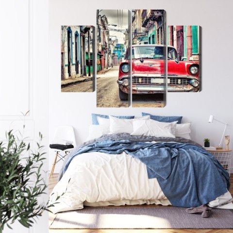 Obraz Wieloczęściowy Czerwony Samochód Chevroleta W Stylu Retro Obraz Wieloczęściowy Czerwony Samochód Chevroleta W Stylu Retro