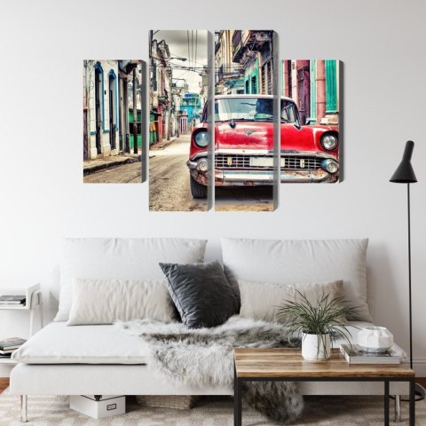 Obraz Wieloczęściowy Czerwony Samochód Chevroleta W Stylu Retro Obraz Wieloczęściowy Czerwony Samochód Chevroleta W Stylu Retro
