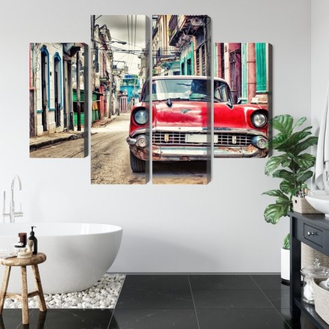 Obraz Wieloczęściowy Czerwony Samochód Chevroleta W Stylu Retro Obraz Wieloczęściowy Czerwony Samochód Chevroleta W Stylu Retro