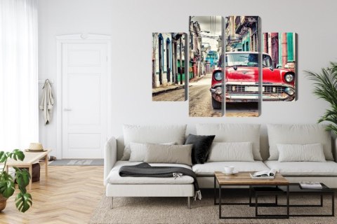 Obraz Wieloczęściowy Czerwony Samochód Chevroleta W Stylu Retro Obraz Wieloczęściowy Czerwony Samochód Chevroleta W Stylu Retro