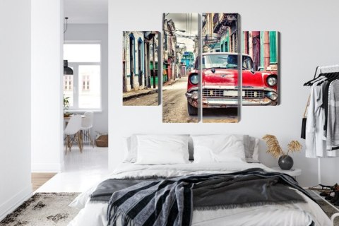Obraz Wieloczęściowy Czerwony Samochód Chevroleta W Stylu Retro Obraz Wieloczęściowy Czerwony Samochód Chevroleta W Stylu Retro
