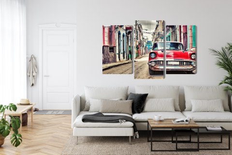 Obraz Wieloczęściowy Czerwony Samochód Chevroleta W Stylu Retro Obraz Wieloczęściowy Czerwony Samochód Chevroleta W Stylu Retro