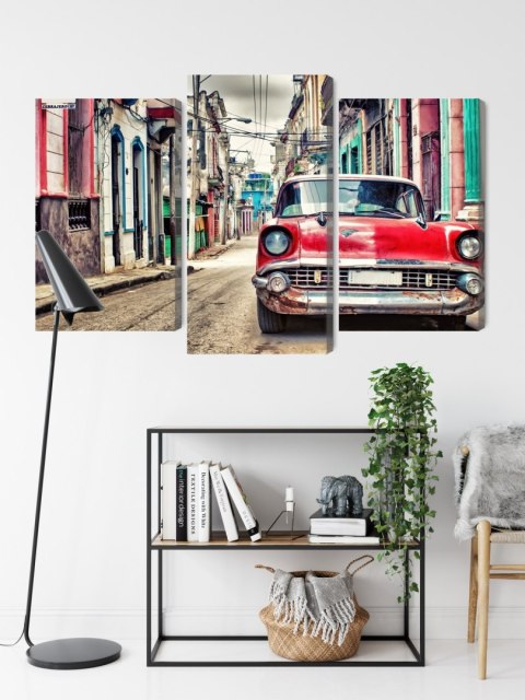 Obraz Wieloczęściowy Czerwony Samochód Chevroleta W Stylu Retro Obraz Wieloczęściowy Czerwony Samochód Chevroleta W Stylu Retro