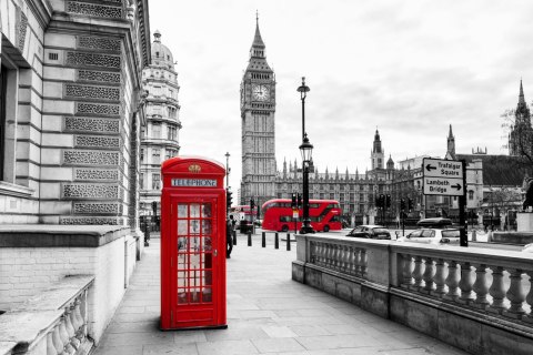 Obraz Wieloczęściowy Londyńska Budka Telefoniczna I Big Ben Obraz Wieloczęściowy Londyńska Budka Telefoniczna I Big Ben