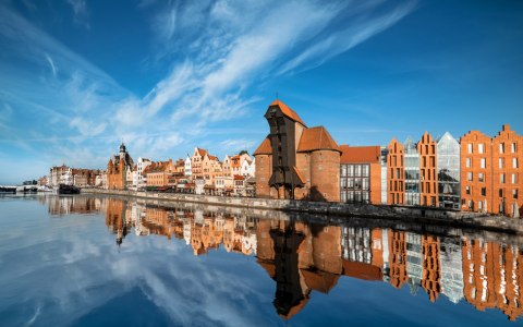 Obraz Wieloczęściowy Panorama Gdańska Z Widokiem Na Rzekę Obraz Wieloczęściowy Panorama Gdańska Z Widokiem Na Rzekę