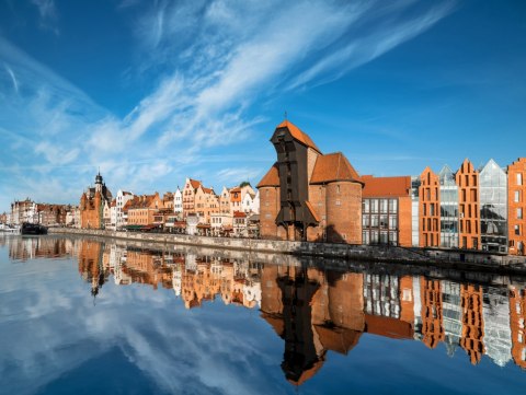 Obraz Wieloczęściowy Panorama Gdańska Z Widokiem Na Rzekę Obraz Wieloczęściowy Panorama Gdańska Z Widokiem Na Rzekę