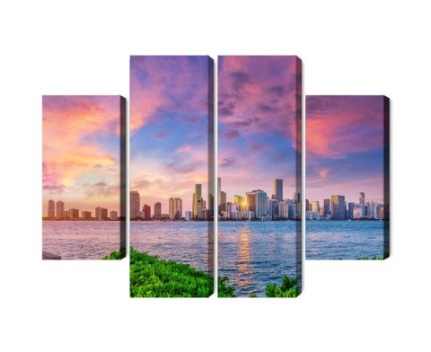 Obraz Wieloczęściowy Panorama Miami Podczas Zachodu Słońca