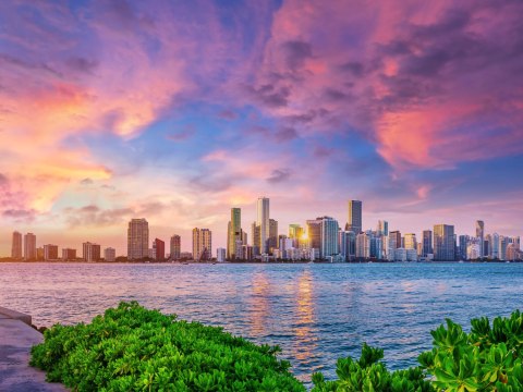 Obraz Wieloczęściowy Panorama Miami Podczas Zachodu Słońca