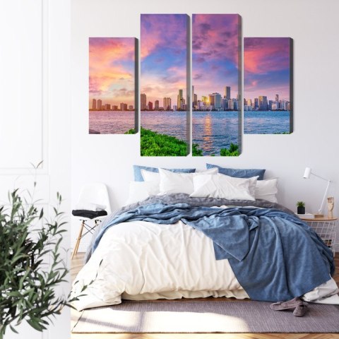 Obraz Wieloczęściowy Panorama Miami Podczas Zachodu Słońca
