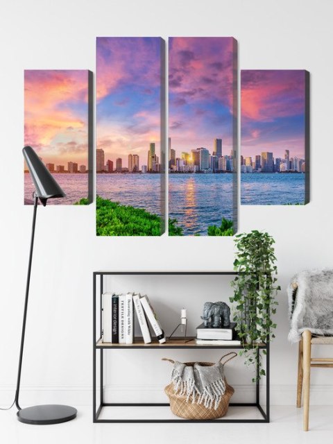 Obraz Wieloczęściowy Panorama Miami Podczas Zachodu Słońca