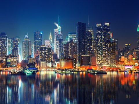 Obraz Wieloczęściowy Panoramiczny Widok Na Manhattan Nocą Obraz Wieloczęściowy Panoramiczny Widok Na Manhattan Nocą