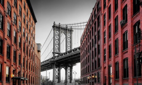 Obraz Wieloczęściowy Widok Na Most Manhattan Bridge Z Ulicy Washington Street Obraz Wieloczęściowy Widok Na Most Manhattan Bridge Z Ulicy Washington Street