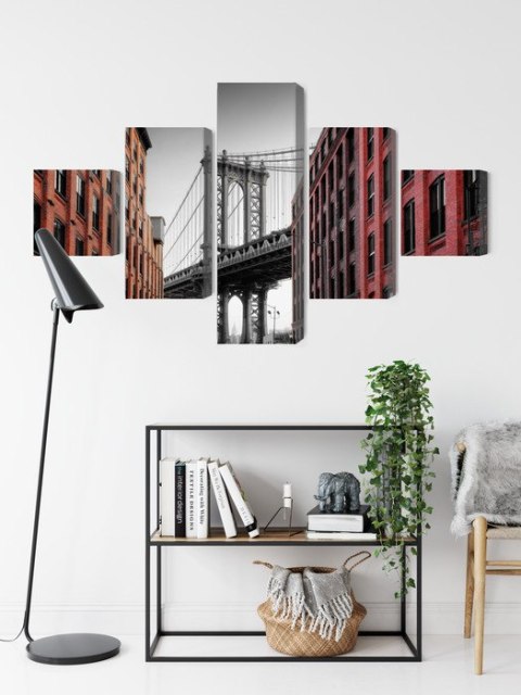 Obraz Wieloczęściowy Widok Na Most Manhattan Bridge Z Ulicy Washington Street Obraz Wieloczęściowy Widok Na Most Manhattan Bridge Z Ulicy Washington Street