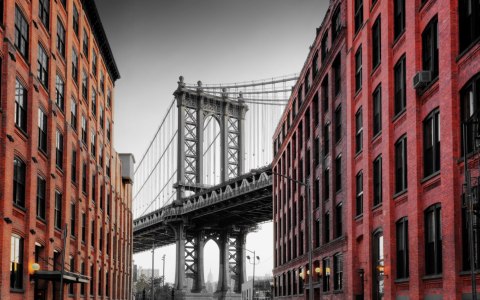 Obraz Wieloczęściowy Widok Na Most Manhattan Bridge Z Ulicy Washington Street Obraz Wieloczęściowy Widok Na Most Manhattan Bridge Z Ulicy Washington Street