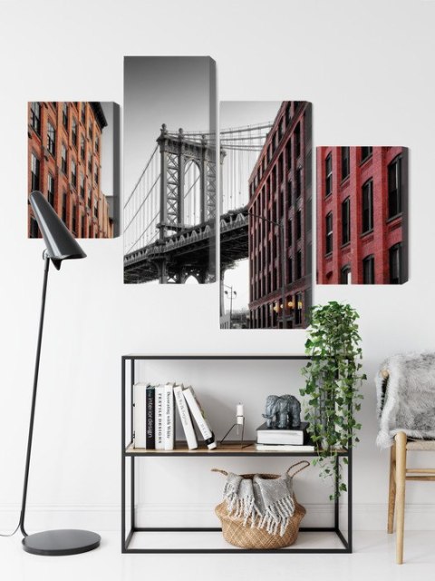 Obraz Wieloczęściowy Widok Na Most Manhattan Bridge Z Ulicy Washington Street Obraz Wieloczęściowy Widok Na Most Manhattan Bridge Z Ulicy Washington Street