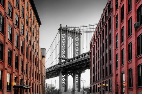 Obraz Wieloczęściowy Widok Na Most Manhattan Bridge Z Ulicy Washington Street Obraz Wieloczęściowy Widok Na Most Manhattan Bridge Z Ulicy Washington Street